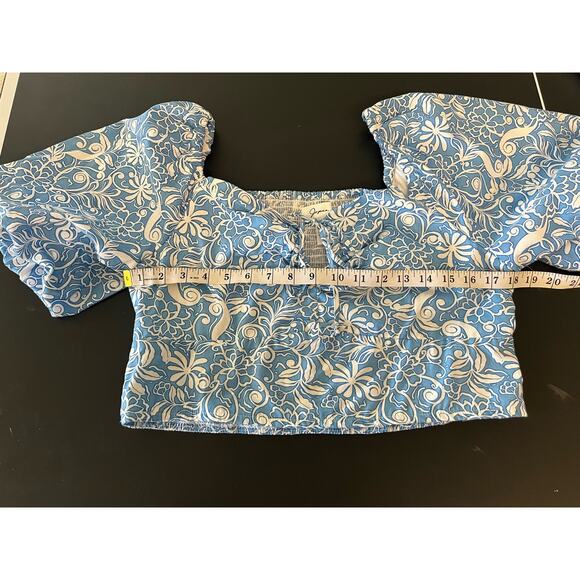 Japna MOD Floral Print Puff Sleeve Crop top Blouse Boho, Streetwear  size XL - Picture 6 of 7